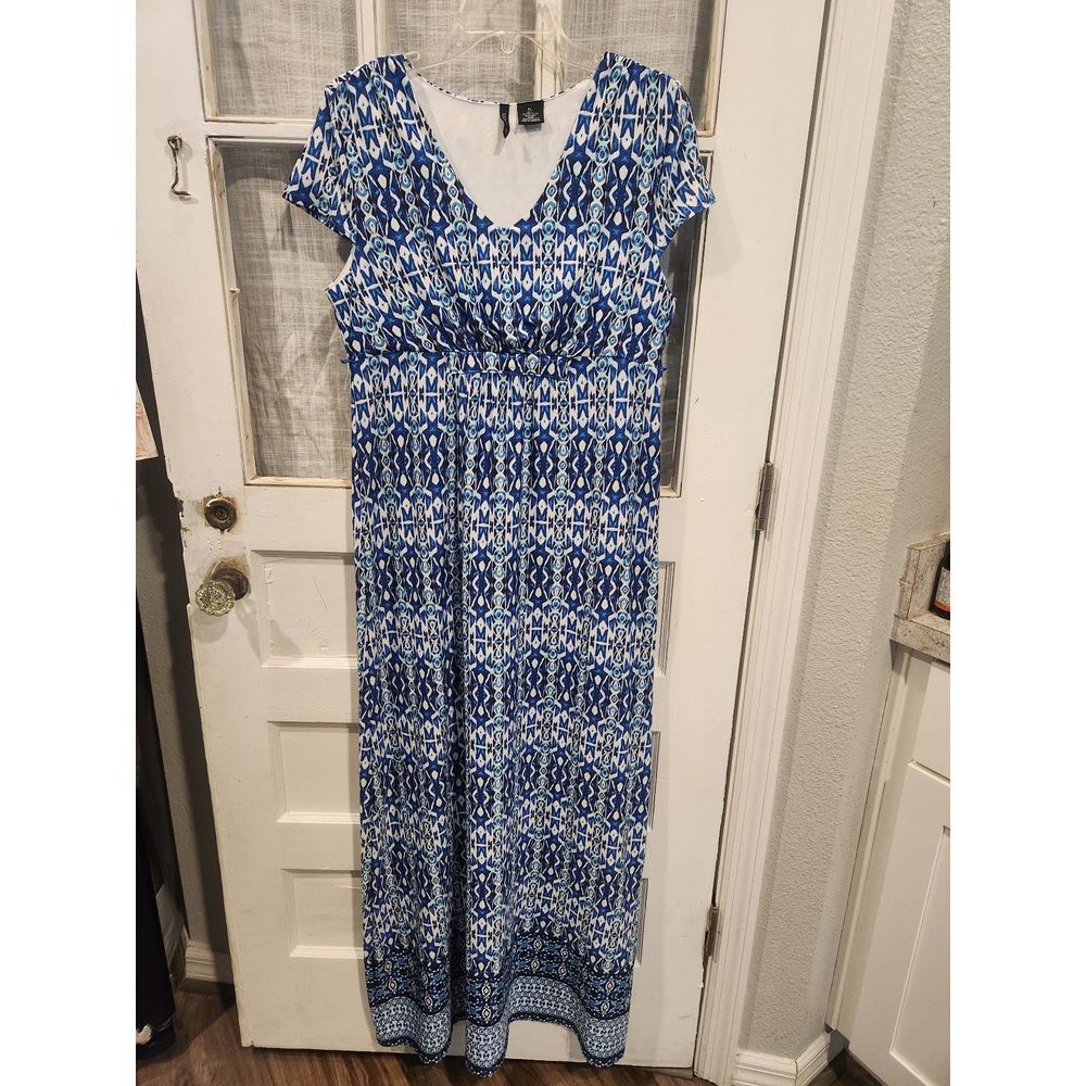 New Directions Blue V-Neck Maxi‎ Dress Women's Size Petite Large